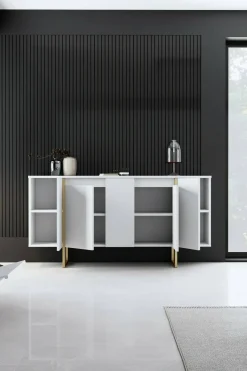 Credenza bianca e oro elegante 160x35x80h cm 4 ante - Arta