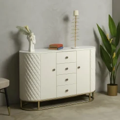 Credenza bianca e oro 120x40x85h cm 2 ante e 4 cassetti - Grotte