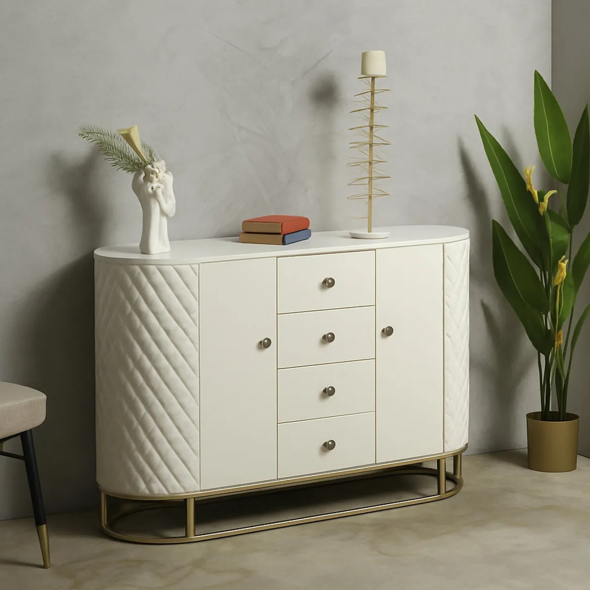 Credenza bianca e oro 120x40x85h cm 2 ante e 4 cassetti - Grotte