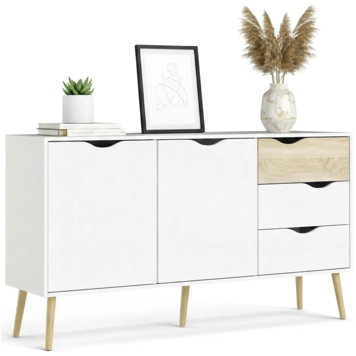 Credenza bianca e quercia 175x48x89h cm 3 ante e 3 cassetti - Julie