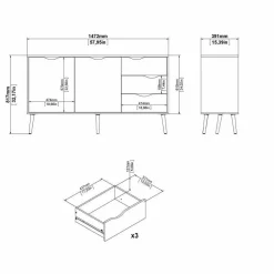 Credenza bianca e quercia 175x48x89h cm 3 ante e 3 cassetti - Julie