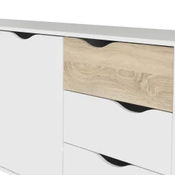 Credenza bianca e quercia 175x48x89h cm 3 ante e 3 cassetti - Julie
