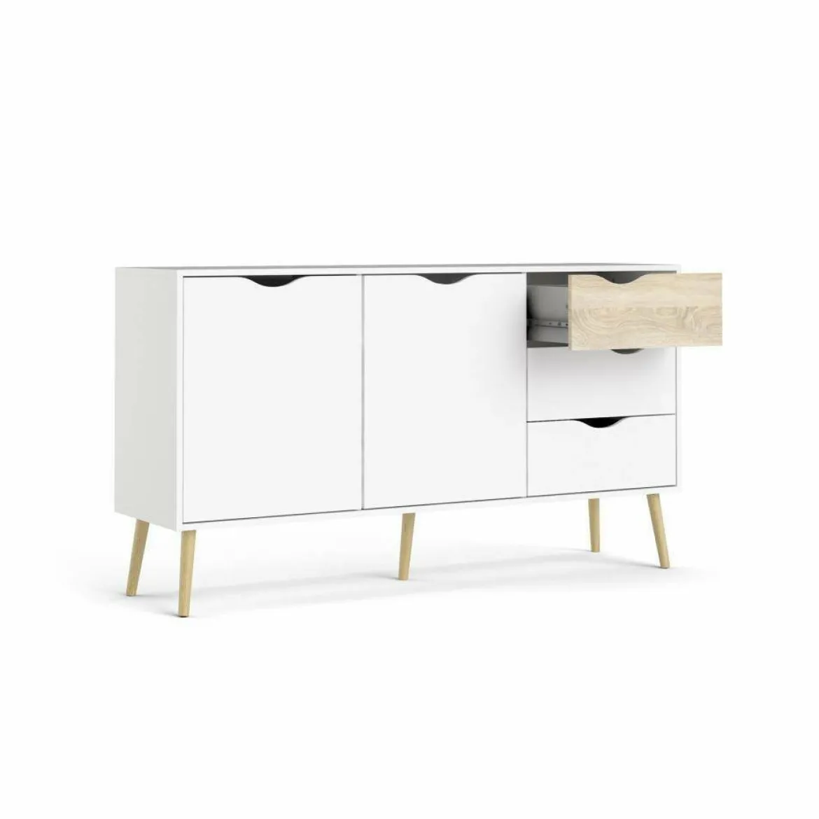 Credenza bianca e quercia 175x48x89h cm 3 ante e 3 cassetti - Julie