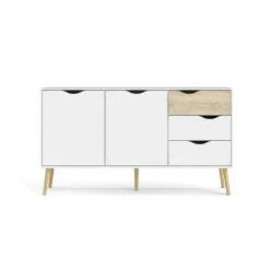 Credenza bianca e quercia 175x48x89h cm 3 ante e 3 cassetti - Julie