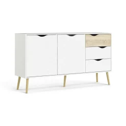 Credenza bianca e quercia 175x48x89h cm 3 ante e 3 cassetti - Julie