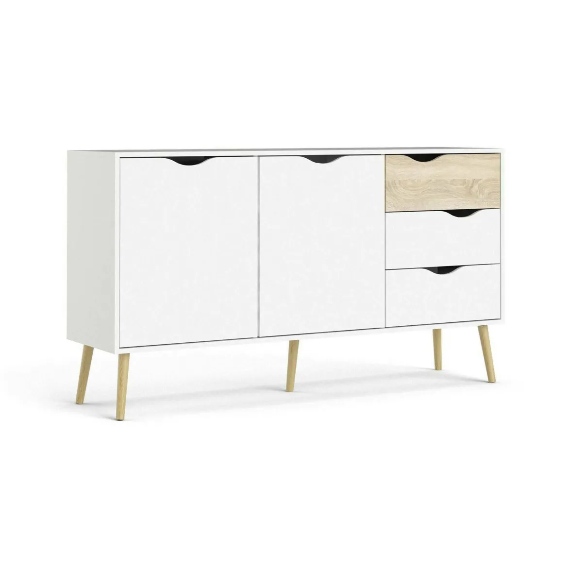 Credenza bianca e quercia 175x48x89h cm 3 ante e 3 cassetti - Julie