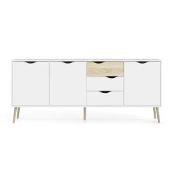 Credenza bianca e quercia 195x39x81h cm 3 ante e 3 cassetti - Anima
