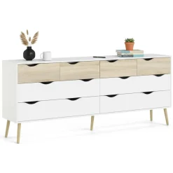 Credenza bianca e quercia 195x39x81h cm 8 cassetti - Arista