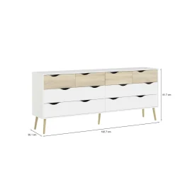 Credenza bianca e quercia 195x39x81h cm 8 cassetti - Arista