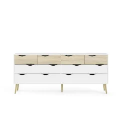 Credenza bianca e quercia 195x39x81h cm 8 cassetti - Arista