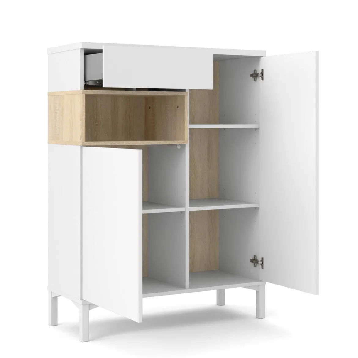 Credenza bianca e quercia 88x36x118h cm 2 ante e 1 cassetto - Alfra