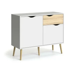 Credenza bianca e quercia 98x39x81h cm 2 ante e 1 cassetto - Audit