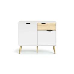 Credenza bianca e quercia 98x39x81h cm 2 ante e 1 cassetto - Audit