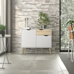 Credenza bianca e quercia 98x39x81h cm 2 ante e 1 cassetto - Audit