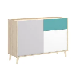 Credenza bianca e rovere 108x40x126h cm 3 ante e 1 cassetto - Angstrom