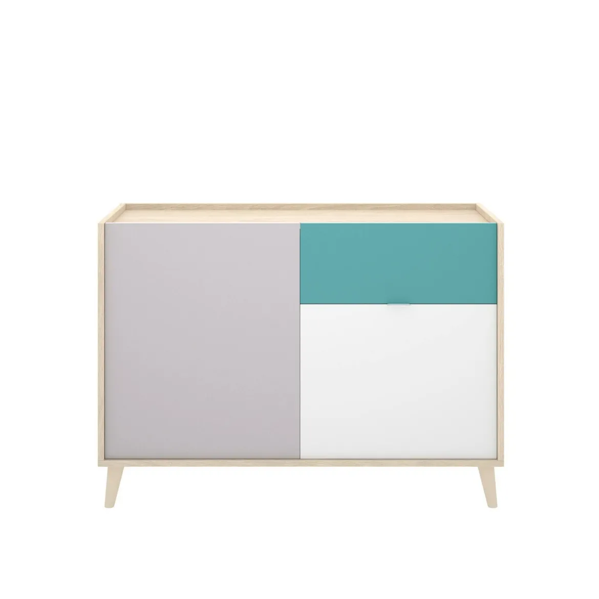 Credenza bianca e rovere 108x40x126h cm 3 ante e 1 cassetto - Angstrom