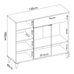 Credenza bianca e rovere 134x35x87h cm 3 ante e 1 cassetto - Arius