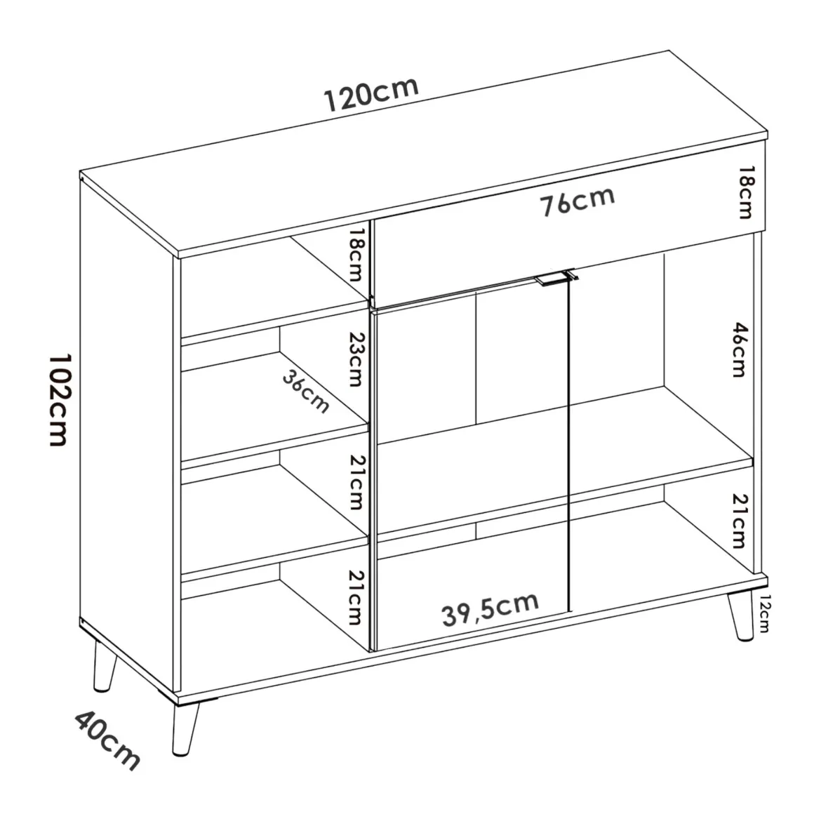 Credenza bianca e rovere 134x35x87h cm 3 ante e 1 cassetto - Arius