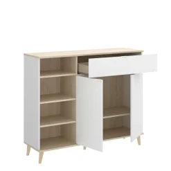Credenza bianca e rovere 134x35x87h cm 3 ante e 1 cassetto - Arius