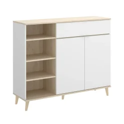 Credenza bianca e rovere 120x40x102h cm 2 ante e 1 cassetto - Aleandro