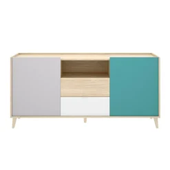 Credenza bianca e rovere 155x43x75h cm 2 ante e 2 cassetti - Asa