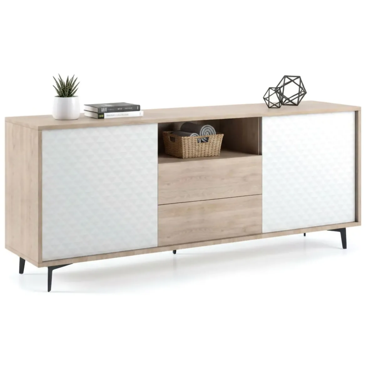 Credenza bianca e rovere 184x45x77h cm 2 ante e 2 cassetti - Azis
