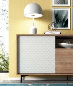 Credenza bianca e rovere 184x45x77h cm 2 ante e 2 cassetti - Azis