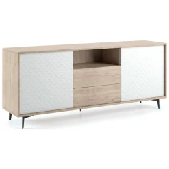 Credenza bianca e rovere 184x45x77h cm 2 ante e 2 cassetti - Azis