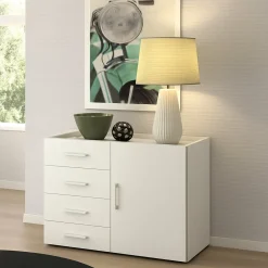 Credenza bianca 90x41x87h cm 1 anta e 4 cassetti - Aracnida