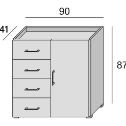 Credenza bianca 90x41x87h cm 1 anta e 4 cassetti - Aracnida