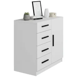 Credenza bianca 90x47x85h cm 1 anta e 4 cassetti - Neoguri