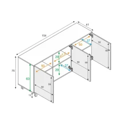 Credenza bianca 154x41x75h cm 3 ante - Acrolorum