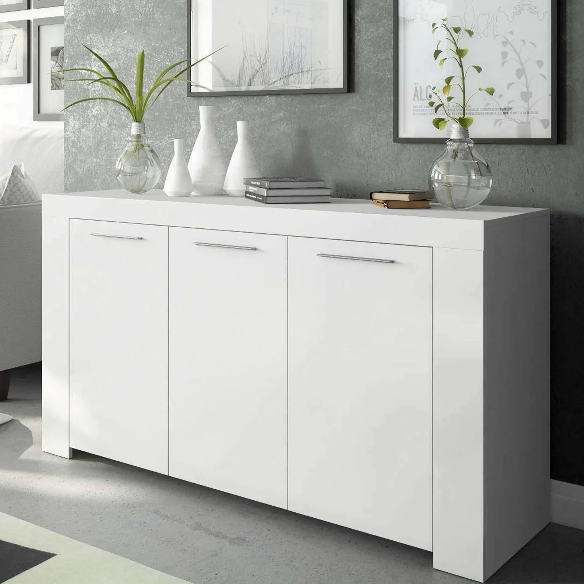 Credenza bianca 144x42x80h cm 3 ante - Amaculi
