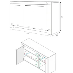 Credenza bianca 144x42x80h cm 3 ante - Amaculi