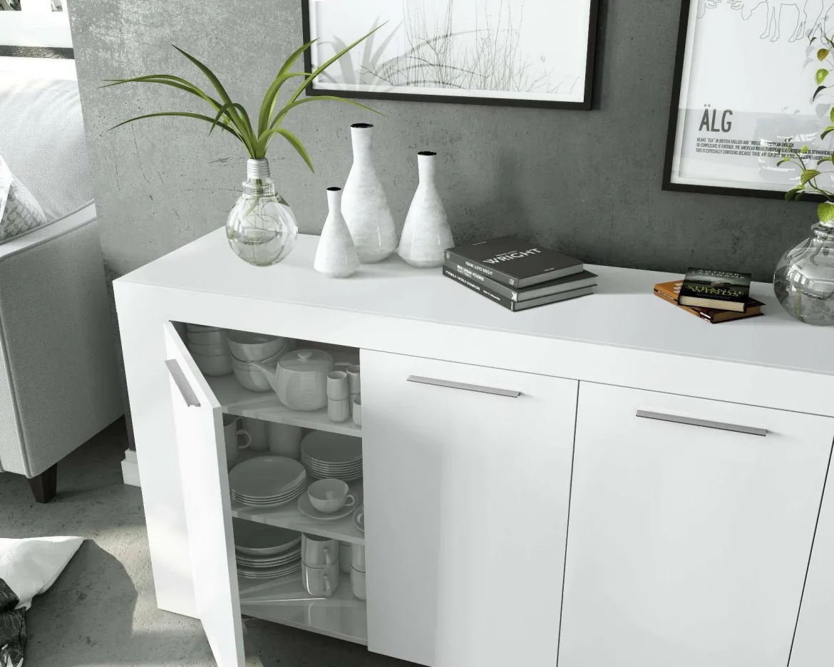 Credenza bianca 144x42x80h cm 3 ante - Amaculi
