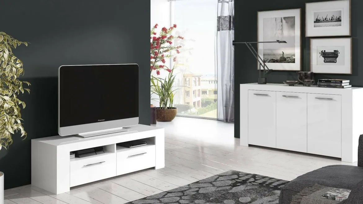 Credenza bianca 144x42x80h cm 3 ante - Amaculi