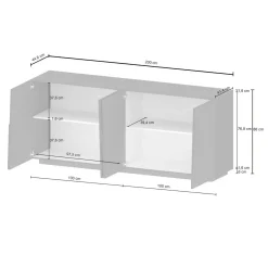 Credenza bianca 200x44x86h cm 4 ante - Arda