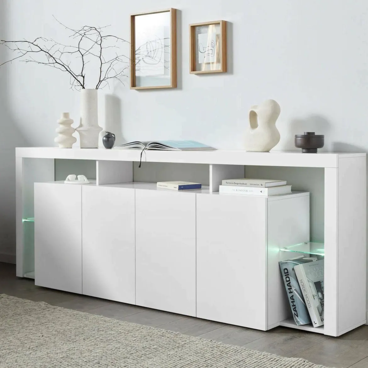 Credenza bianca 220x40x80h cm 4 ante - Atak