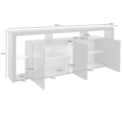 Credenza bianca 220x40x80h cm 4 ante - Atak