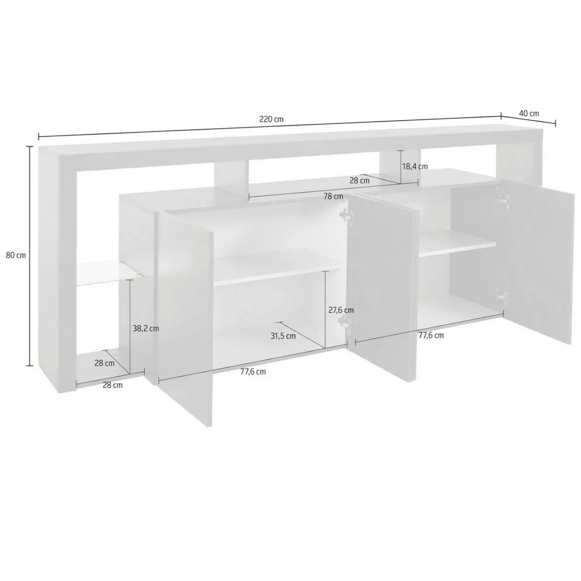 Credenza bianca 220x40x80h cm 4 ante - Atak