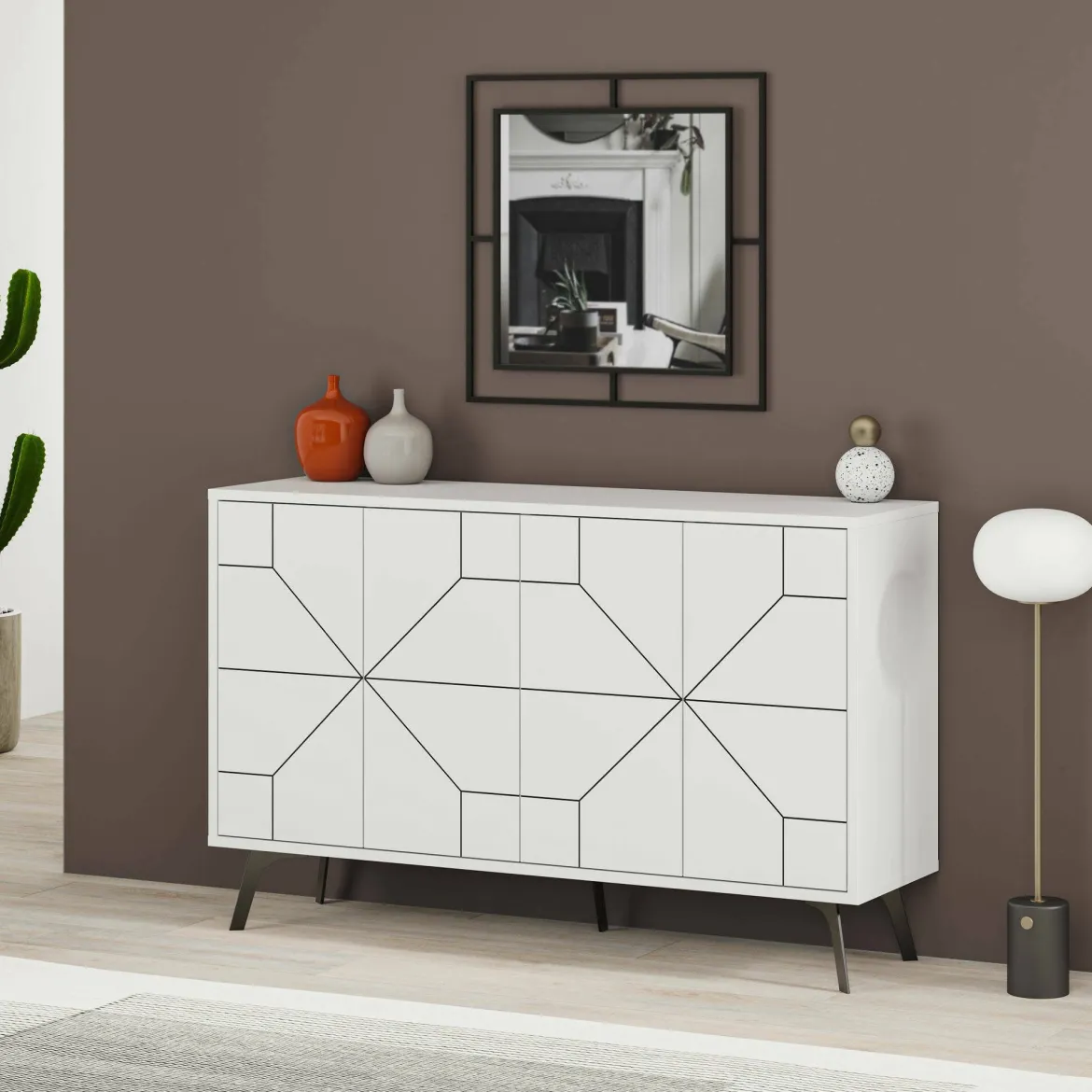Credenza bianca 123x35x62h cm 4 ante - Earl