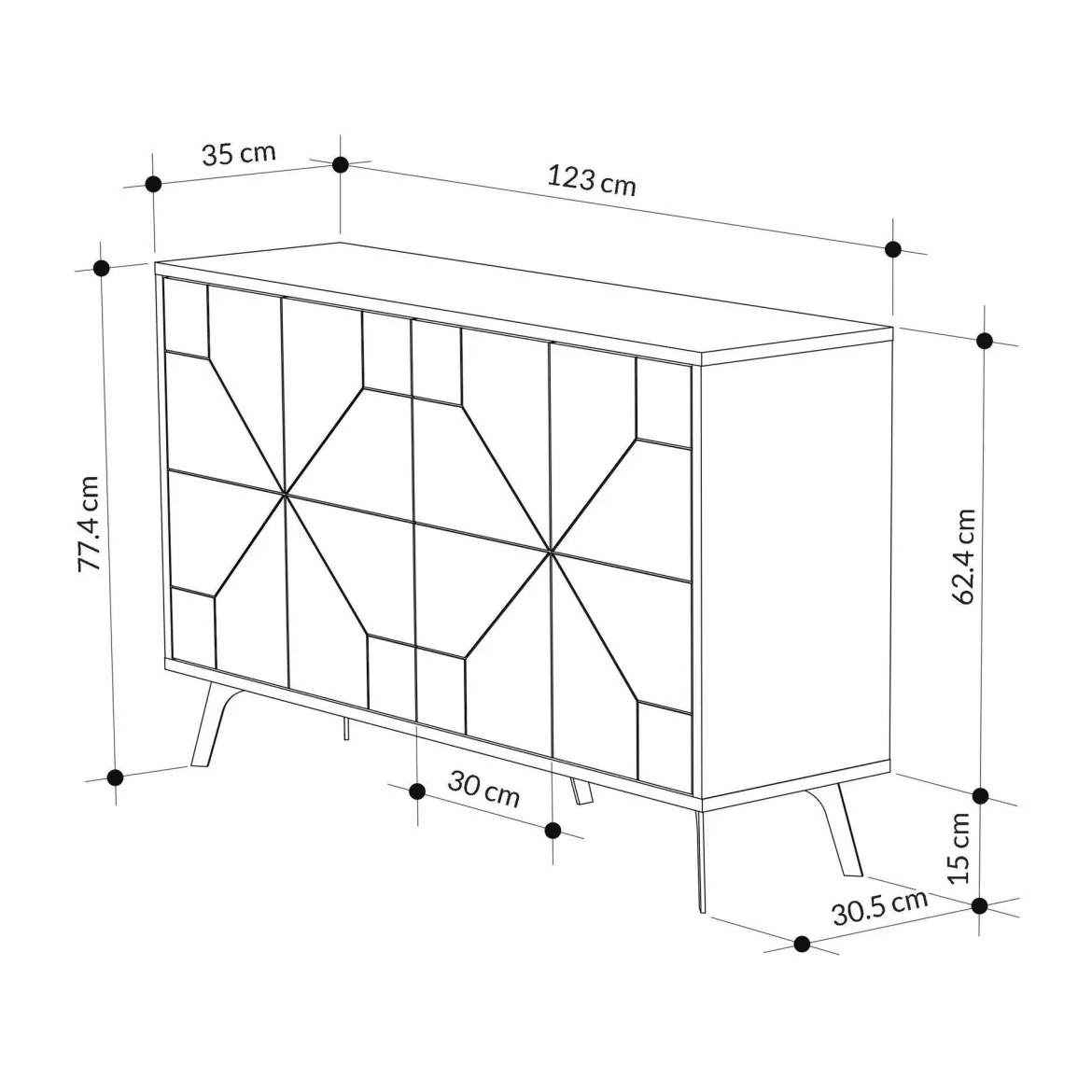 Credenza bianca 123x35x62h cm 4 ante - Earl