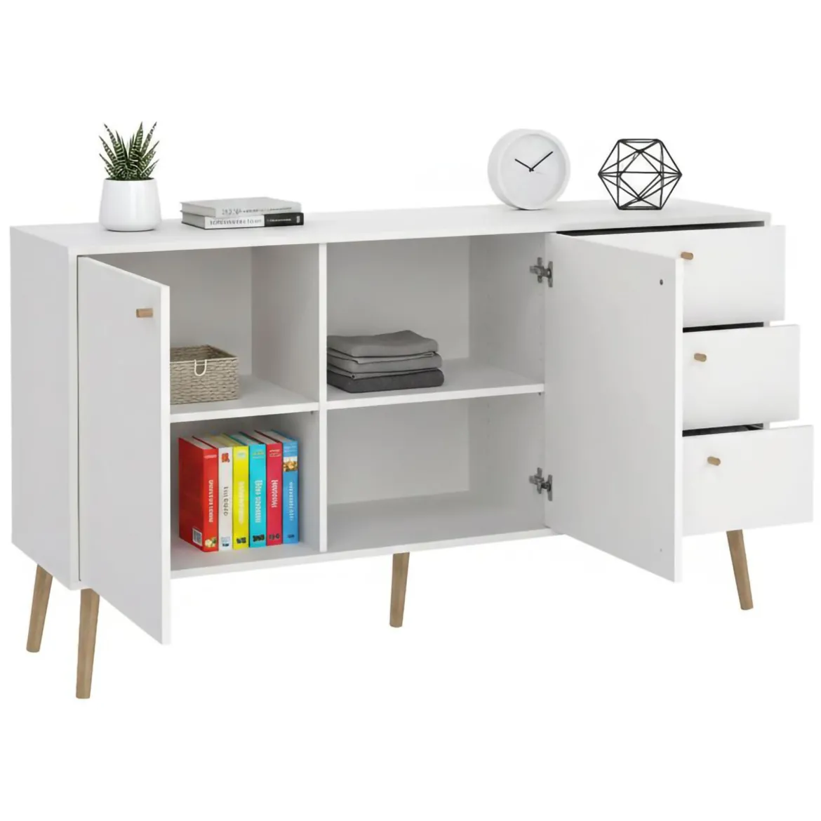 Credenza bianca 147x39x81h cm 2 ante e 3 cassetti - Erina