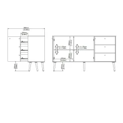 Credenza bianca 147x39x81h cm 2 ante e 3 cassetti - Erina