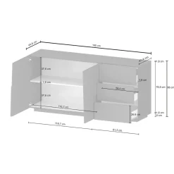 Credenza bianca 180x44x86h cm 2 ante e 3 cassetti - Avelignese