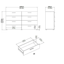 Credenza bianca 140x40x81h cm 8 cassetti - Phethai