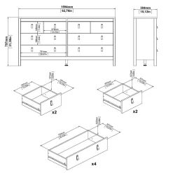 Credenza bianca 159x38x79h cm 8 cassetti - Wendy
