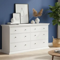 Credenza bianca 163x51x88h cm 6 cassetti - Hibaru
