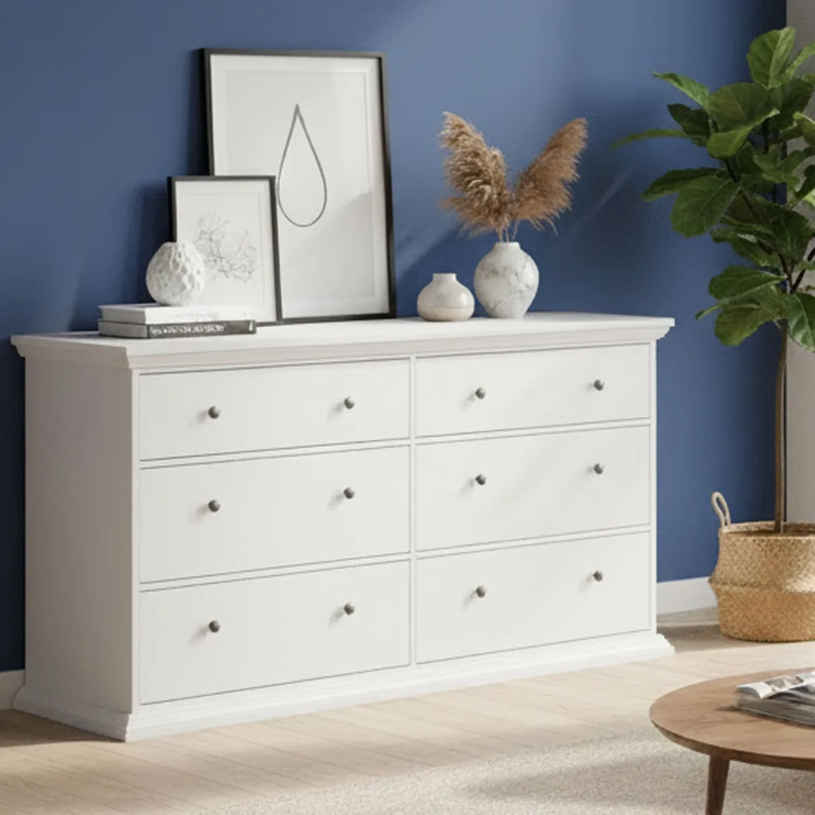 Credenza bianca 163x51x88h cm 6 cassetti - Hibaru