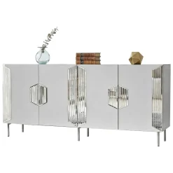 Credenza Bianco Argento 4 Ripiani 4 Ante 180x40x80h cm, 8 Vani - Trigolo